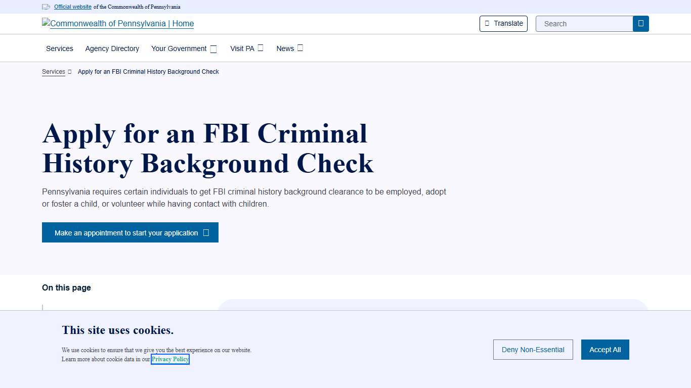 Apply for an FBI Criminal History Background Check Commonwealth of Pennsylvania