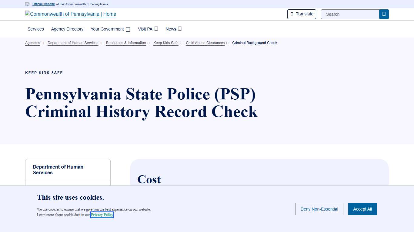 Criminal Background Check Department of Human Services Commonwealth of Pennsylvania
